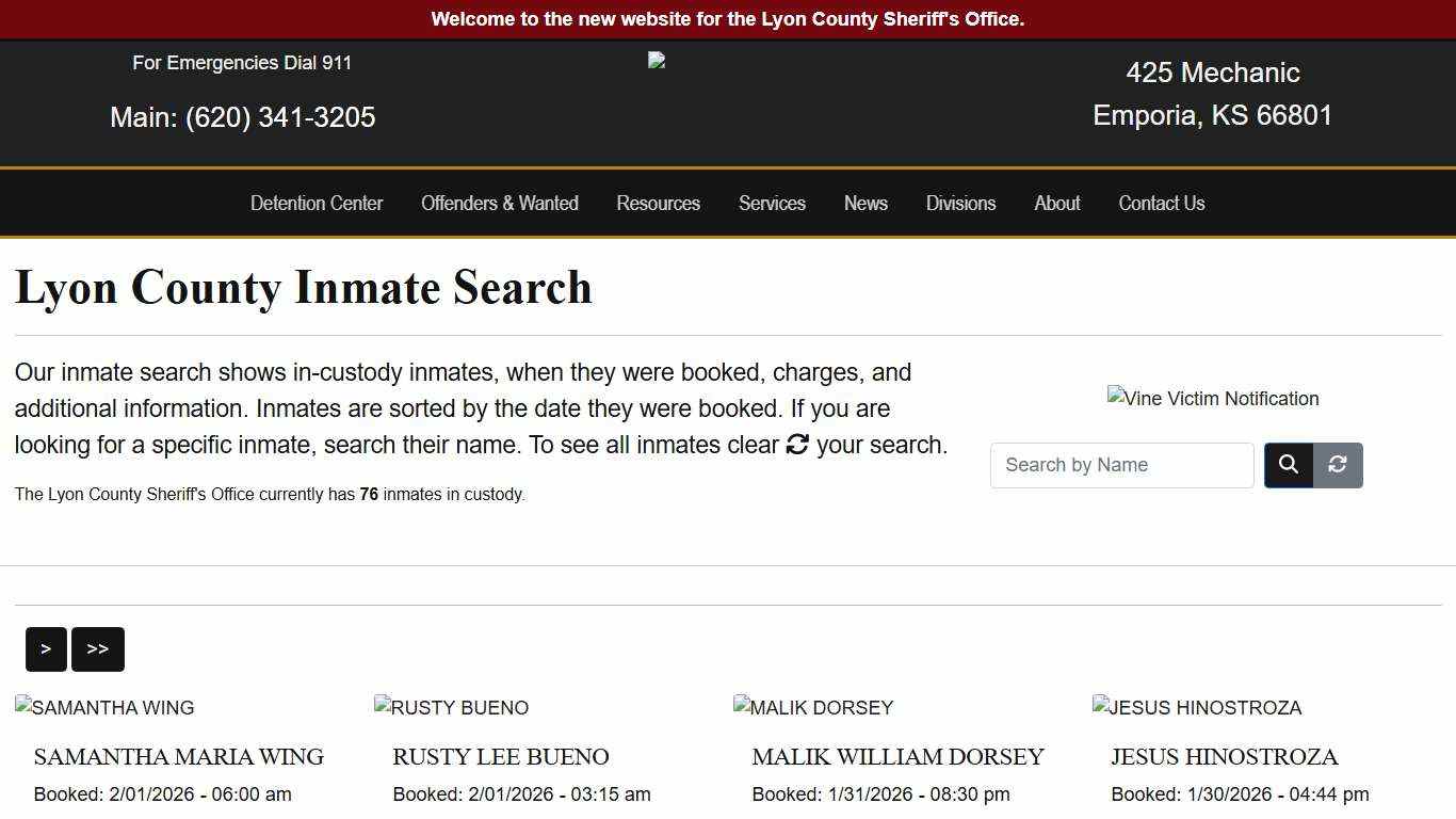Inmate Search - Lyon County Sheriff's Office